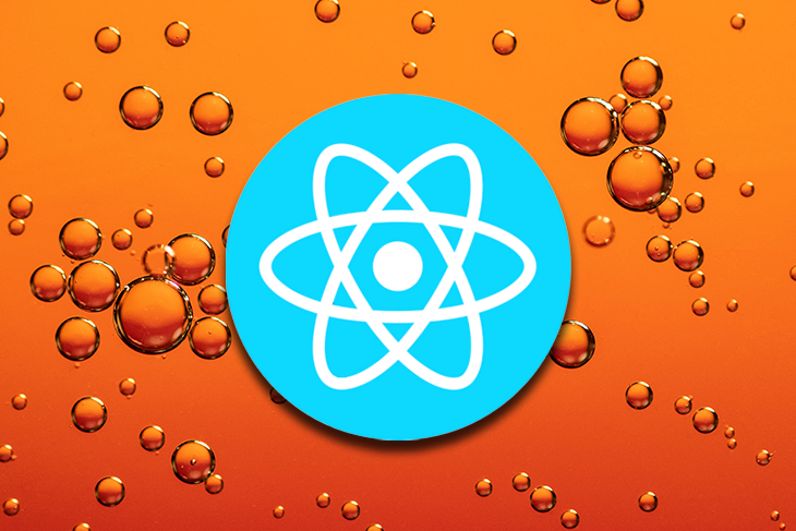 Blue reactJS logo on an orange background